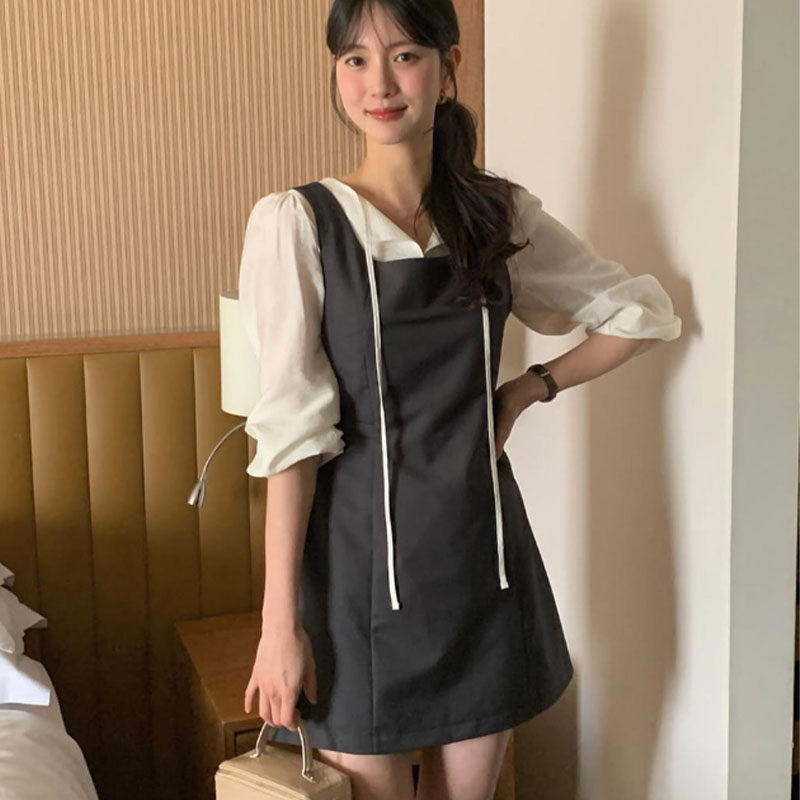 韩国代购直邮2026春黑色收腰无袖通勤风休闲百搭款背心连衣裙女