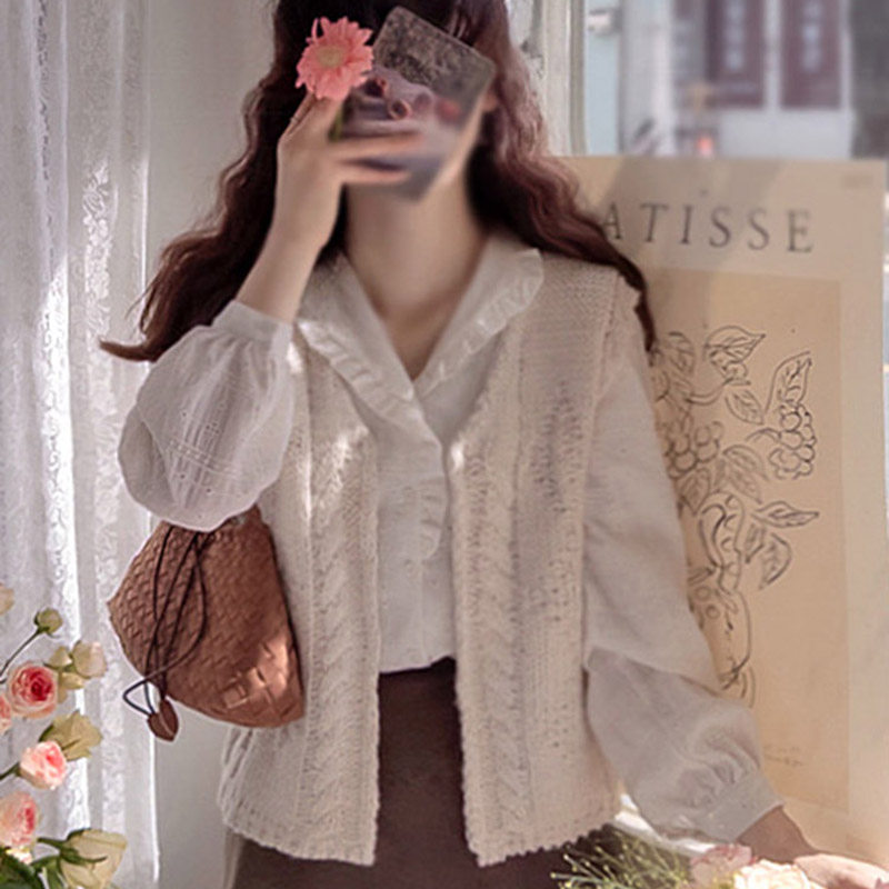 韩国代购直邮Leelin冬时尚通勤简约百搭通勤V领麻花纹针织衫马夹