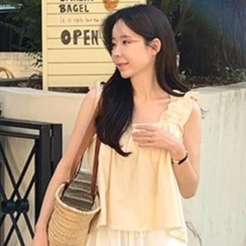 韩国代购直邮2026夏Fine-thankyou法式甜美风荷叶边套头显瘦减龄