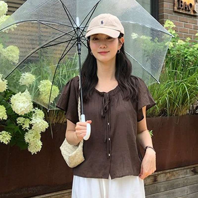 韩国代购直邮2026夏ordinairement百搭蝴蝶结短袖衬衫女通勤日常