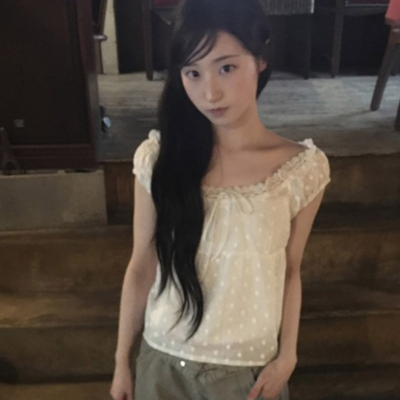 韩国代购直邮2026夏daybin法式温柔风泡泡袖衬衫女系带蕾丝减龄