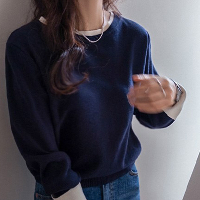 韩国代购直邮2026春Leelin圆领套头针织衫女长袖百搭基础款上衣