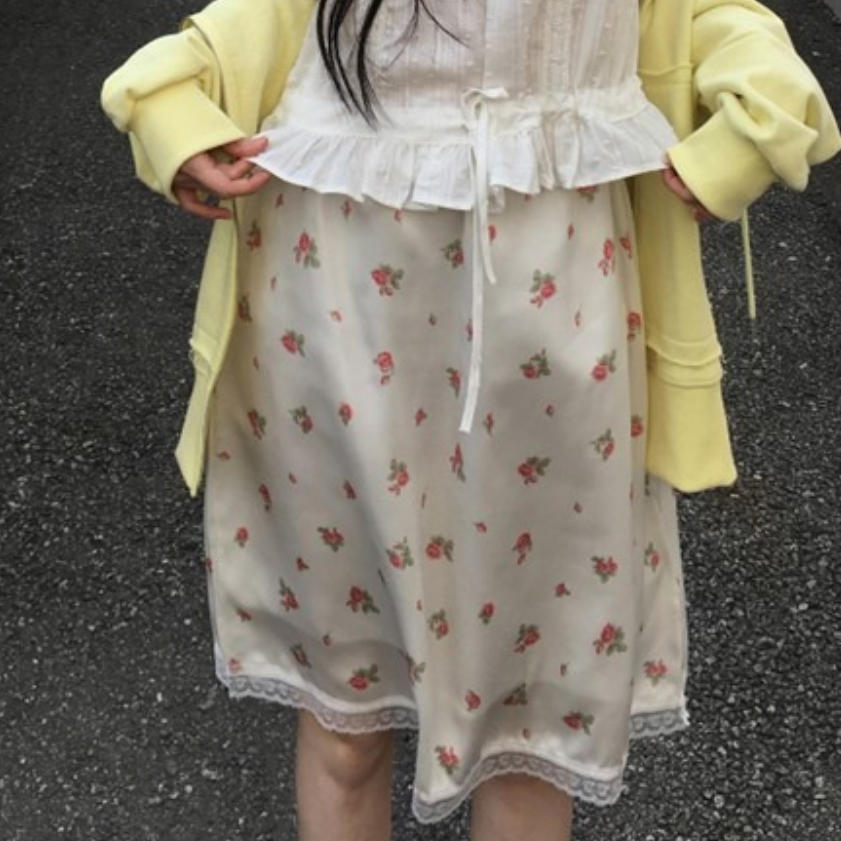 韩国代购直邮2026夏Daybin甜美少女风碎花松紧腰中长款温柔半裙