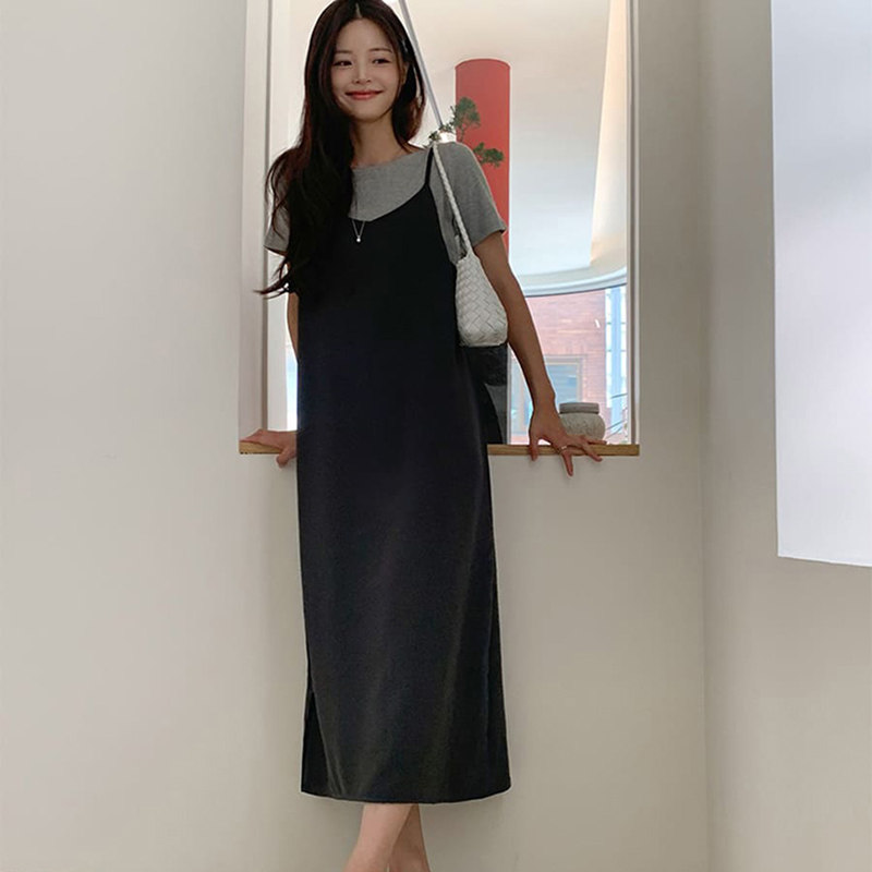 韩国直邮Cherrykoko秋百搭时尚简约气质温柔淑女系带吊连衣裙女