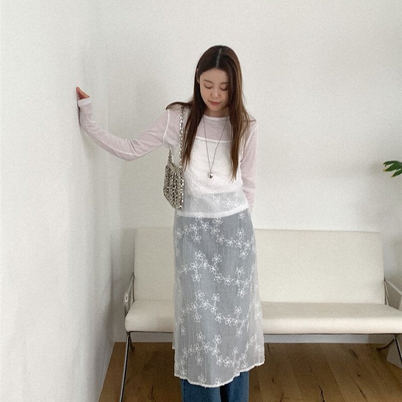 韩国代购直邮2026春Heylady韩系透视拼接高腰叠穿空气感中连衣裙