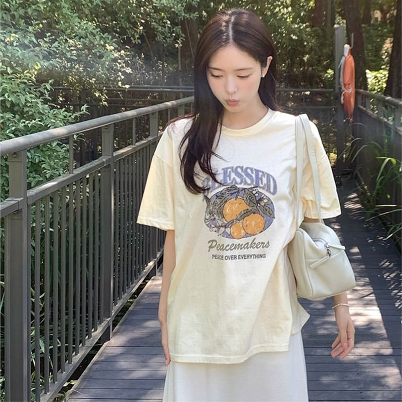 韩国代购直邮2026夏Cherrykoko字母印花圆领休闲服饰美式短袖T恤