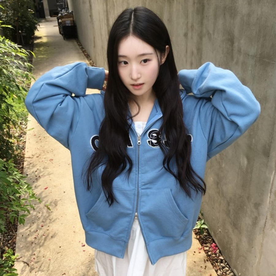 韩国代购直邮2026秋Daybin休闲风字母印花连帽卫衣女宽松拉链外套