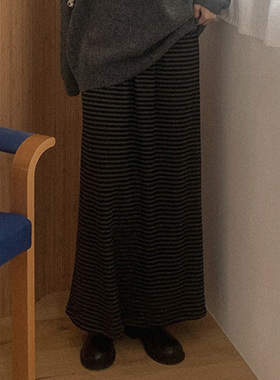 韩国直邮Heylady秋时尚气质百搭通勤宽松条纹高腰半身中长裙女