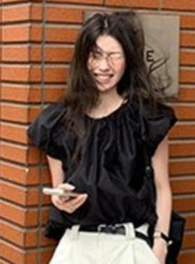 韩国代购直邮2026夏Flily韩国简约黑色泡泡袖衬衫显瘦小个子气质