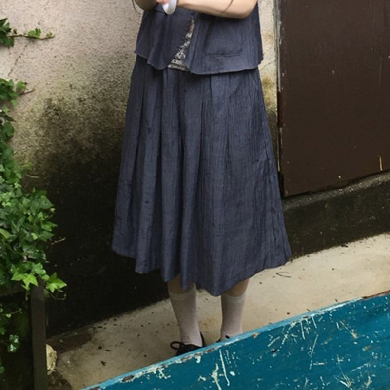 韩国代购直邮2026夏Daybin学院风褶皱半身裙女中长款A字裙气质女