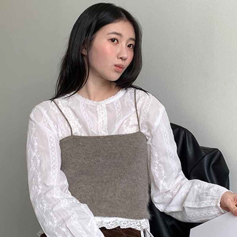 韩国直邮Flily冬时尚气质百搭淑女简约纯色通勤高腰吊带针织背心
