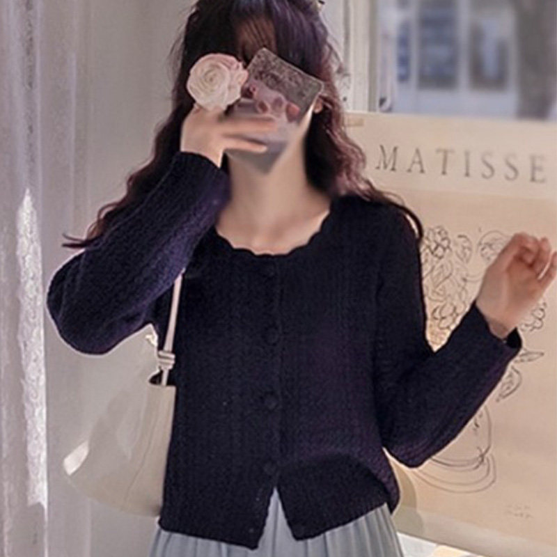 韩国代购直邮2026春Leelin温柔单排扣麻花纹针织开衫长袖百搭毛衣