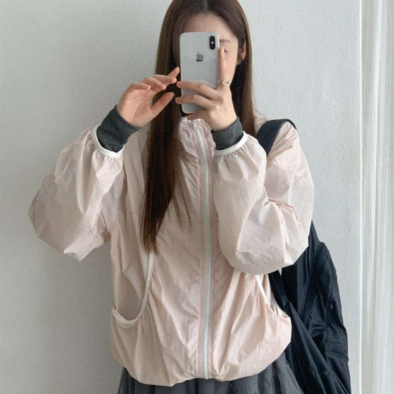 韩国代购直邮2026春Heylady慵懒风连帽防晒衣轻薄宽松拉链外套