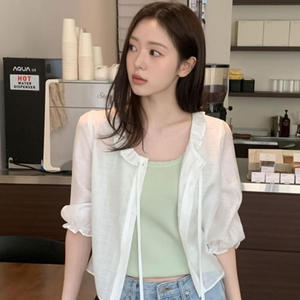 韩国代购直邮2026夏Cherrykoko韩式系带领小清新薄款七分袖雪纺衫