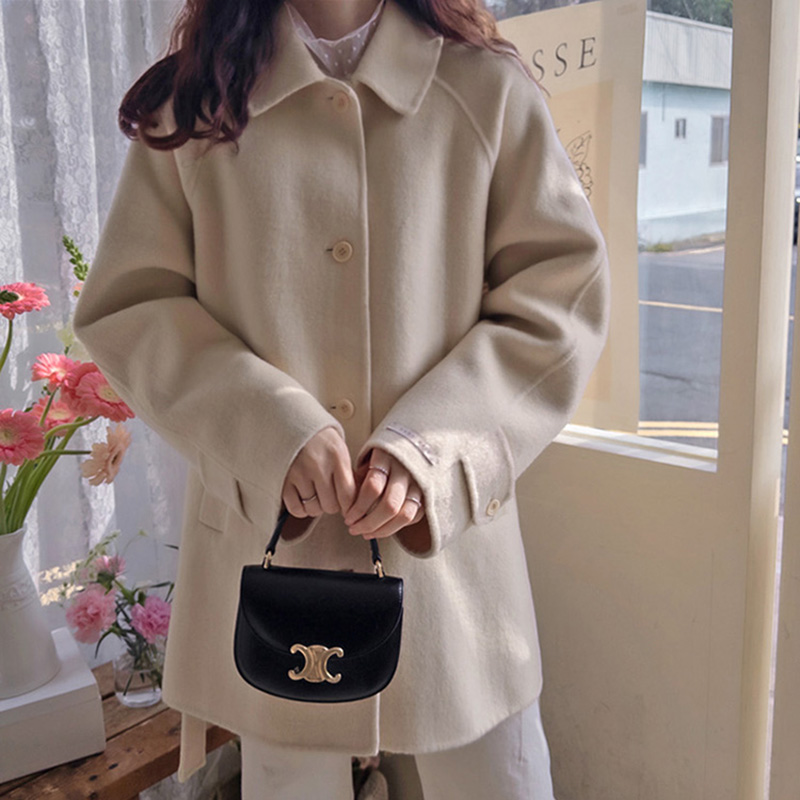 复古时尚宽松百搭翻领毛呢大衣女