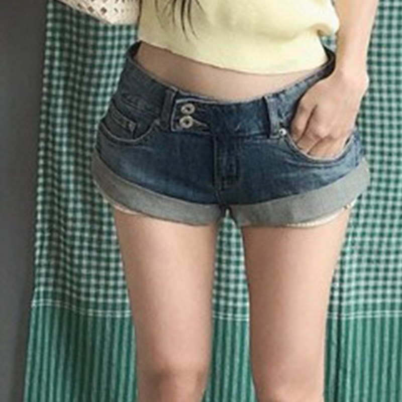 韩国代购直邮2026夏Vinvle辣妹风低腰显瘦卷边修身复古牛仔短裤女