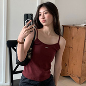 韩国代购 直邮Flily春百搭减龄淑女优雅温柔纯色修身 吊带背心女