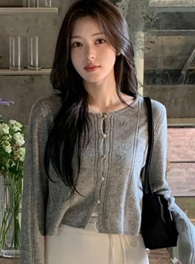 韩国代购直邮2026春Cherrykoko百搭纯色简约薄款单排扣圆领开衫女