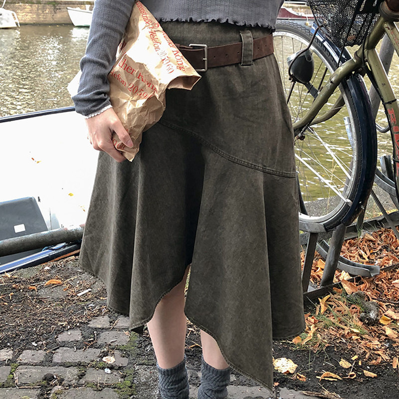 韩国直邮ordinairement秋时尚气质百搭不规则下摆鱼尾裙半身裙女