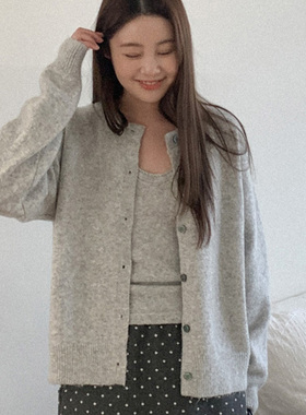 韩国代购直邮Heylady春通勤简约气质舒适温暖圆领系扣针织开衫女