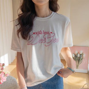 韩国代购直邮Leelin春百搭通勤显瘦元气轻活风字母印花短袖T恤女