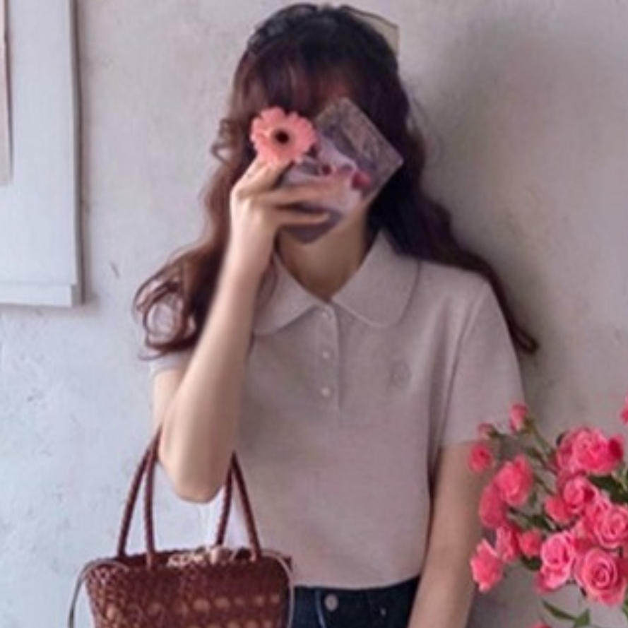 韩国代购直邮2026夏Leelin韩版学院风POLO领短袖T恤修身显瘦百搭