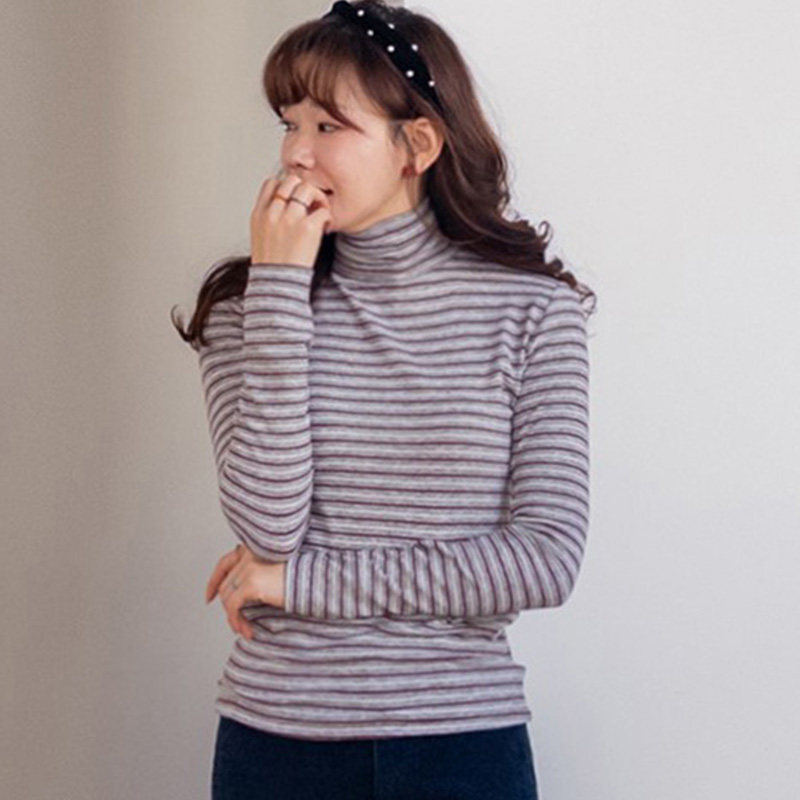 韩国代购直邮Leelin春百搭优雅气质日常长袖打底条纹高领针织衫女,女装/女士精品,毛针织衫,淘宝优惠券,粉丝福利购,淘宝优惠卷
