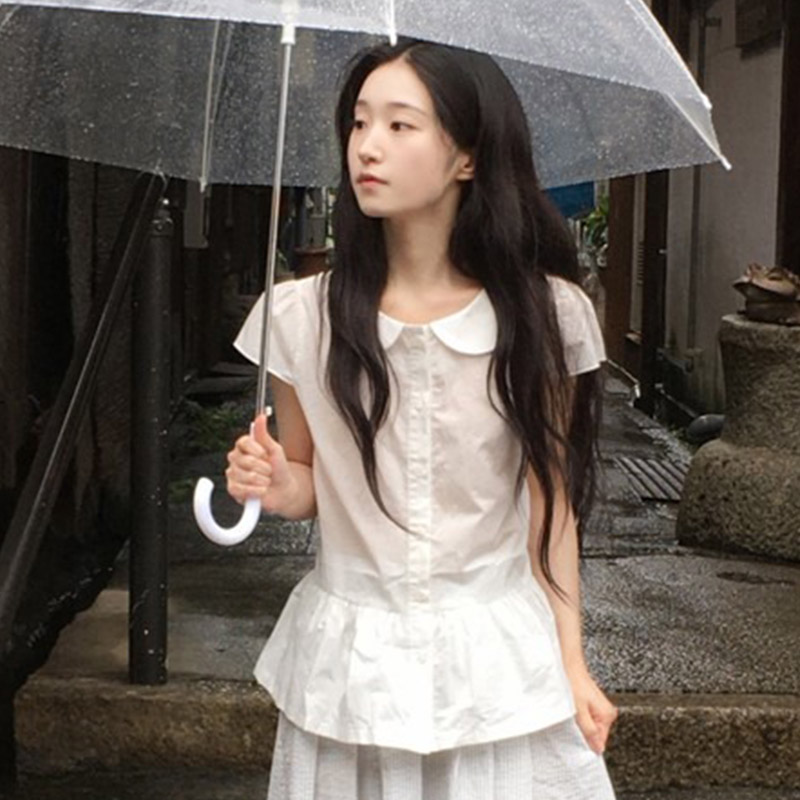 韩国代购直邮2026夏Daybin甜美少女风可爱娃娃领荷叶边短袖衬衫女