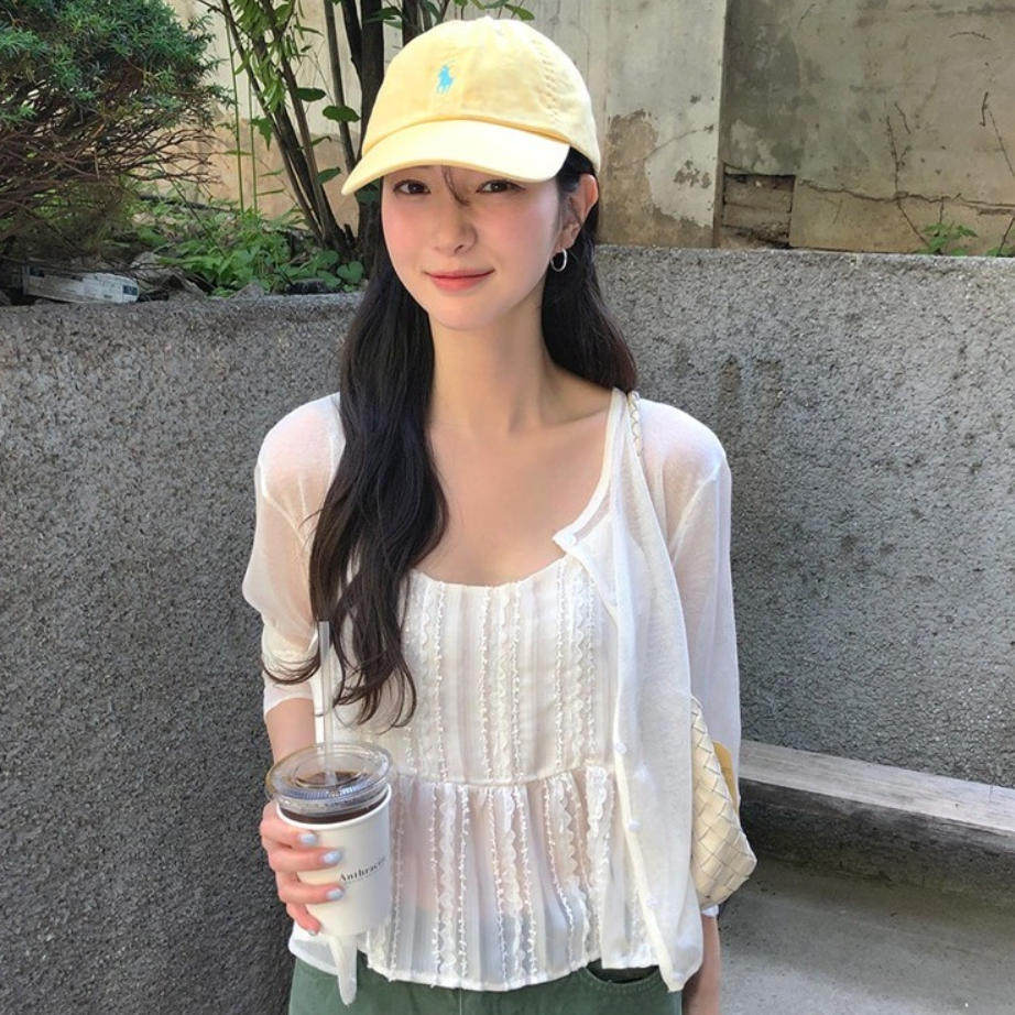 韩国代购直邮2026夏清新慵懒风白色蕾丝开衫薄款宽松百搭短款针织