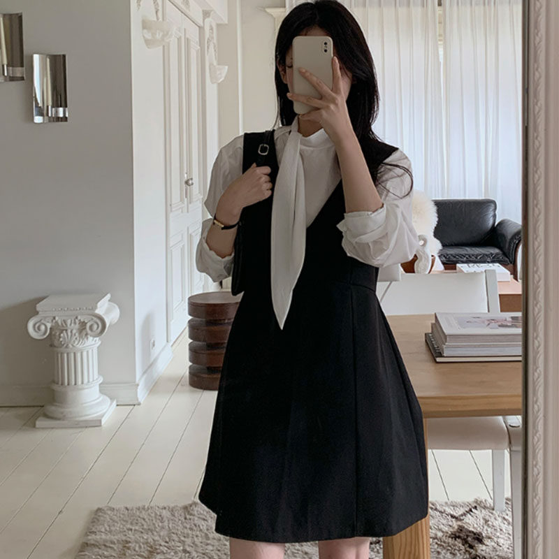 韩国代购直邮2026春Fine-thankyou极简风黑色背心气质显瘦A字裙