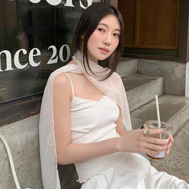 韩国代购直邮2026夏Flily挂脖背心女白色系脖丝巾百搭高级感设计