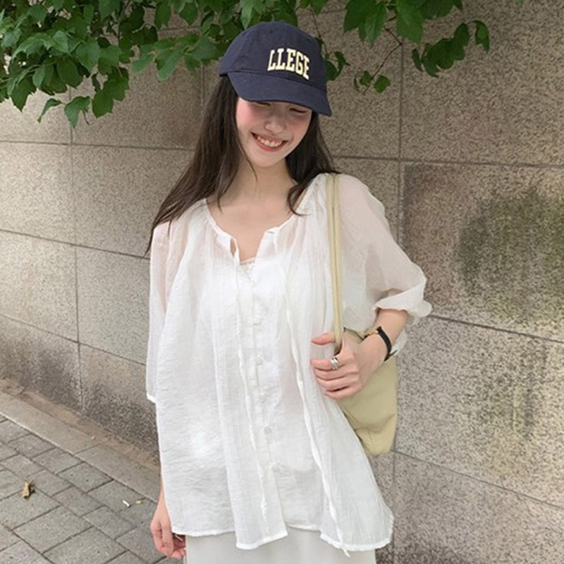 韩国代购直邮2026夏Flily日常慵懒风雪纺宽松开衫防晒百搭衬衫女