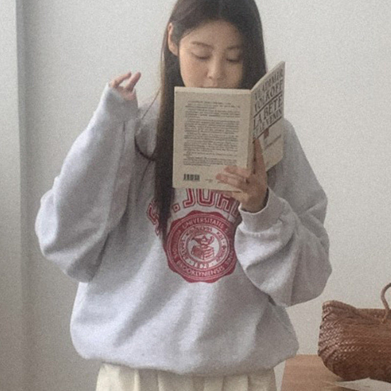 韩国代购直邮2026春Heylady学院印花卫衣女宽松圆领套头百搭上衣