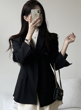 韩国直邮Secondesecon秋时尚气质百搭通勤收腰长袖翻领西装外套女