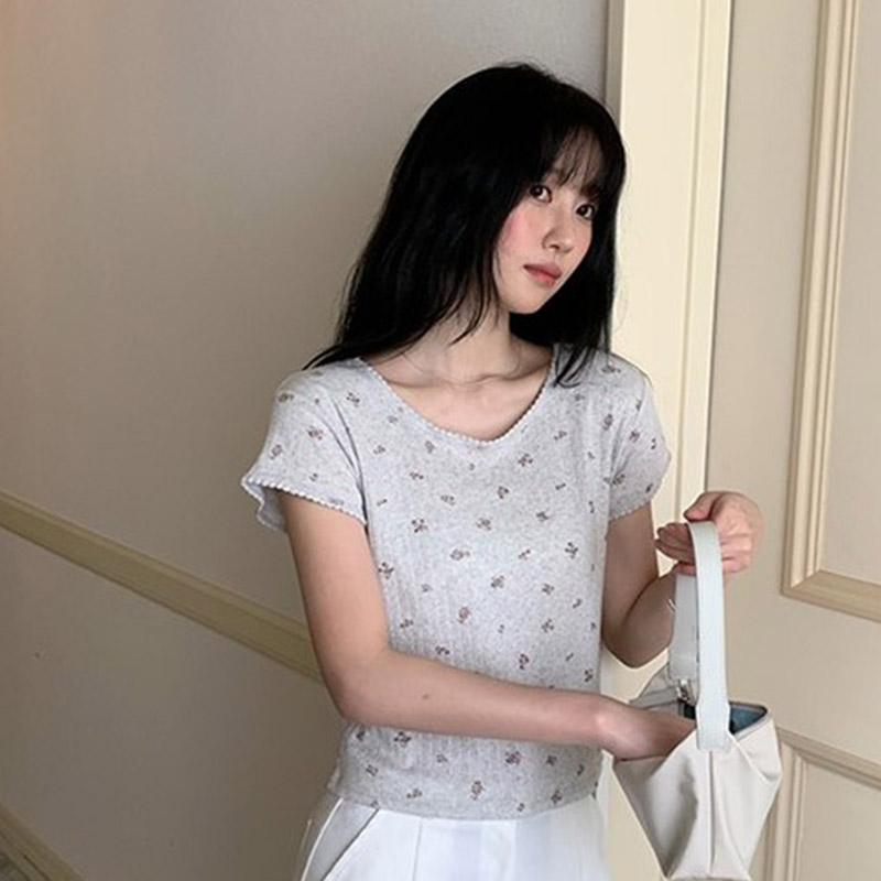 韩国代购直邮2026夏Flily百搭休闲简约甜美少女修身圆领短袖T恤女
