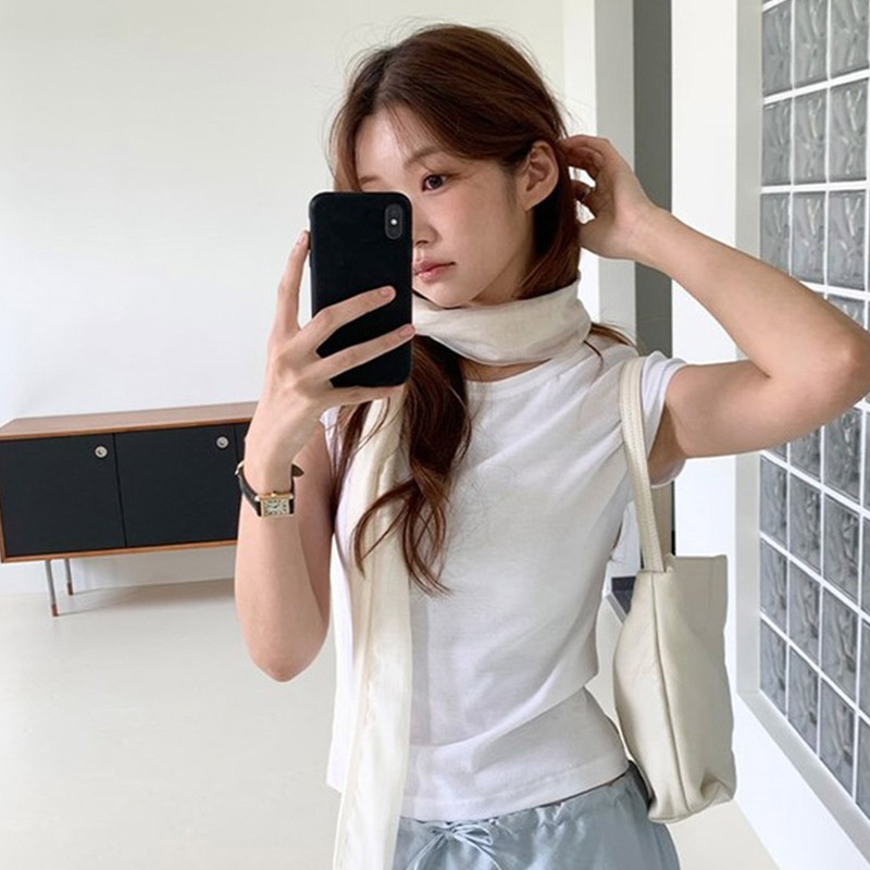 韩国代购直邮2026夏Flily日常简约百搭简洁上衣修身圆领短袖T恤女