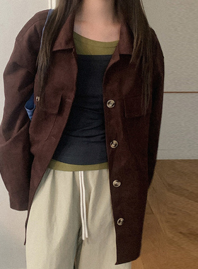 韩国直邮Heylady秋时尚复古低调绒感亲肤简约翻领宽松长袖短外套