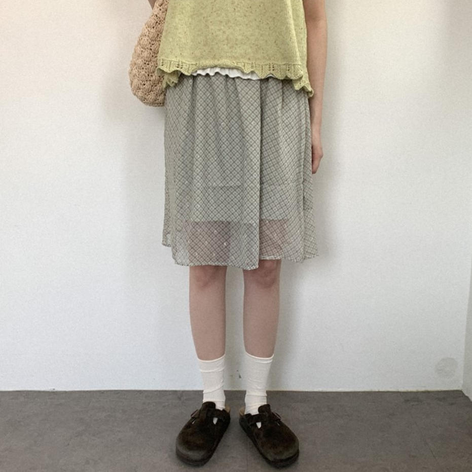 韩国代购直邮2026夏Heylady甜美少女风格子A字中裙小个子半身裙