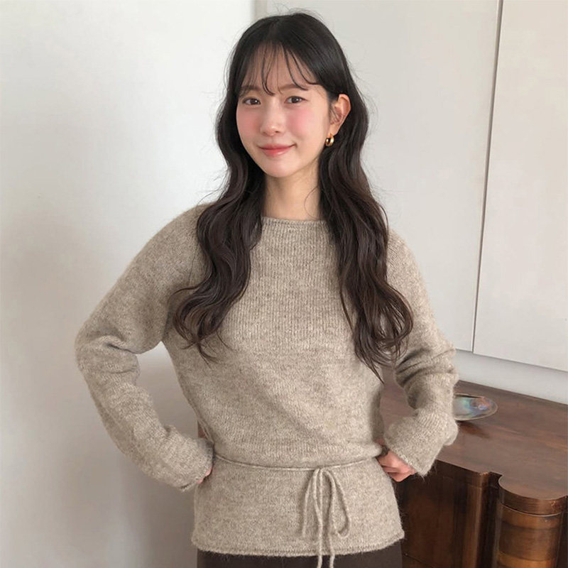 韩国代购直邮ordinairement冬简约温柔通勤圆领长袖收腰针织衫女,女装/女士精品,毛针织衫,淘宝优惠券,粉丝福利购,淘宝优惠卷