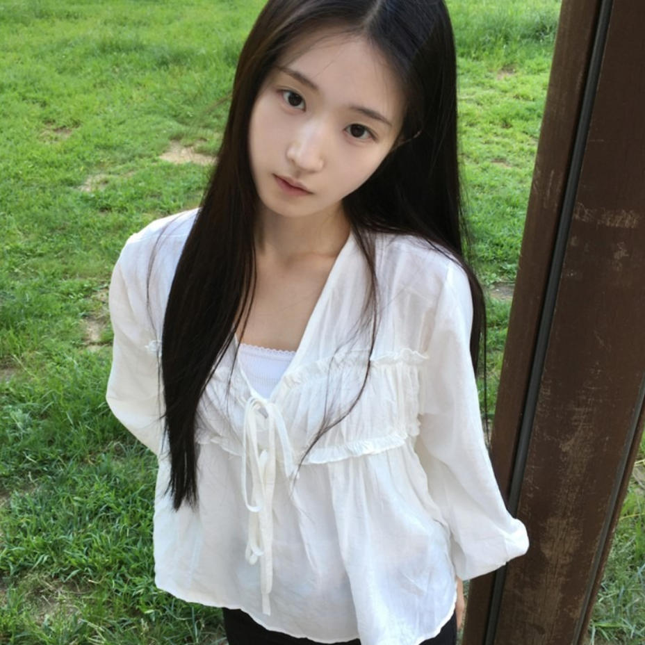 韩国代购直邮2026秋Daybin甜美木耳边系带衬衫女长袖宽松气质上衣