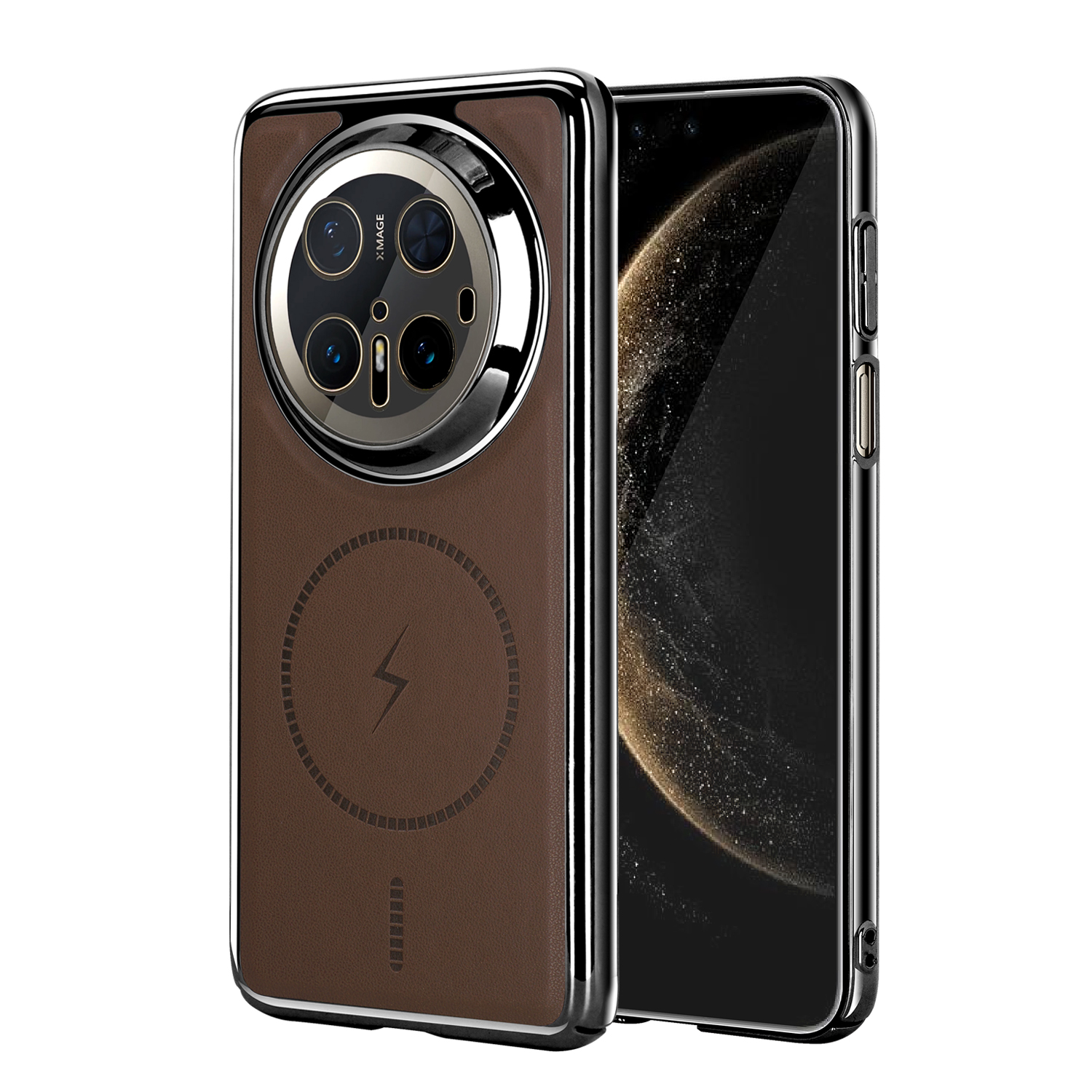 适用华为mate70pro+磁吸充电皮质手机后壳60精孔镂空镜头防摔硬壳保护外套50超薄裸机手感高级感商务新款男女