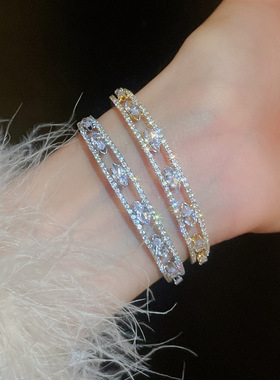 法式宫廷风闪镶钻双排椭圆手镯