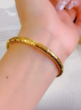 镀金古法沙金碎冰冰素圈手镯