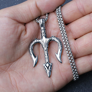 跨境新款北欧海神三叉戟吊坠项链男女潮流行项饰复古挂件项坠