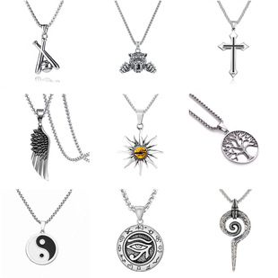 欧美日韩时尚双棒球棍六芒星项链挂饰男女钛钢长款男女不锈钢