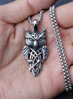 欧美跨境速卖通时尚猫头鹰动物不锈钢男女钛钢链条配件外贸吊坠