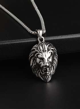 霸气狮子头男士不锈钢项链欧美嘻哈合金吊坠个性朋克潮流衣服配饰