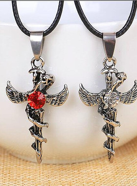 欧美饰品天使的翅膀十字架吊坠钛钢项链男士不锈钢小蛇缠绕挂件