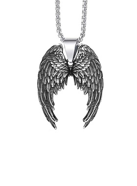 复古不锈钢天使之翼翅膀吊坠 男女欧美时尚个性钛钢项链配饰