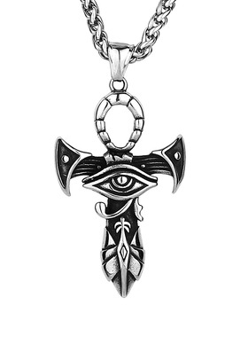复古埃及荷鲁斯之眼生命安卡十字架吊坠项链男女不锈钢做旧